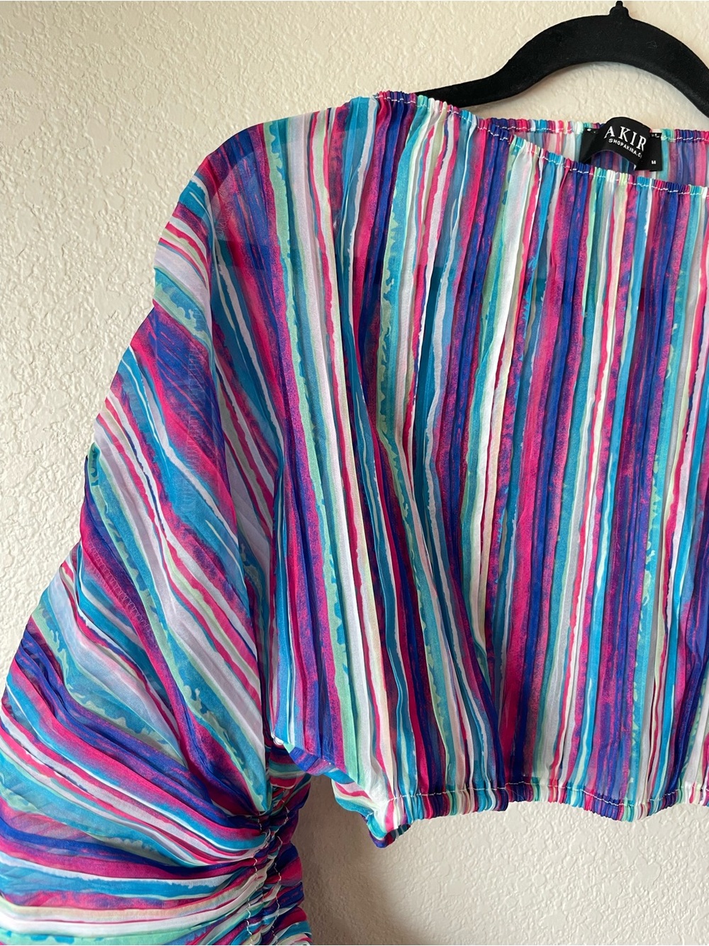 Akira Purple Multicolored Plisse Ruched Long Sleeve Top - Picture 5 of 7